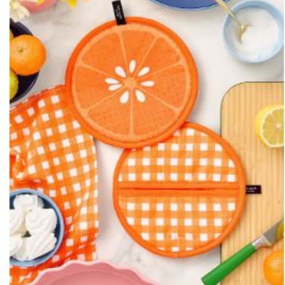 Squeeze the Day and Spring Gingham 100% woven cotton canvas Pot Holder 2-Pack